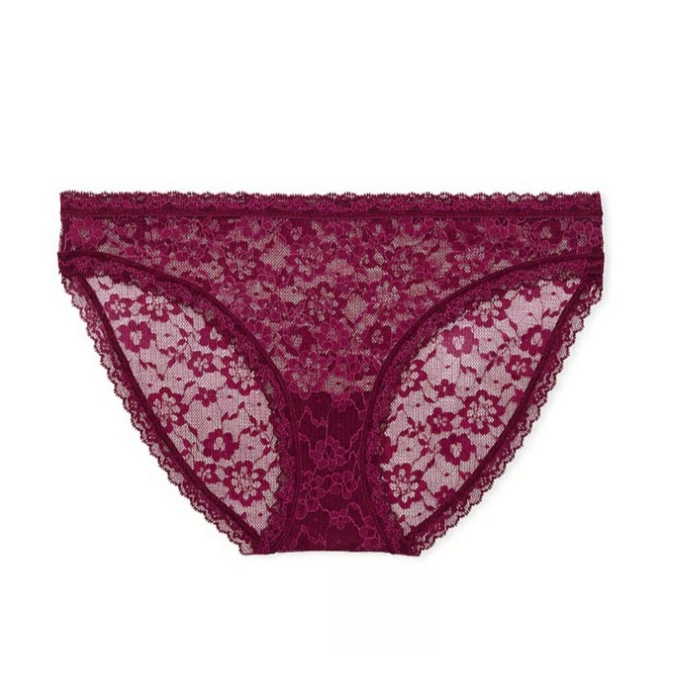 Victoria's Secret The Lacie Lace Bikini Panty Plum Rouge Size L NWT